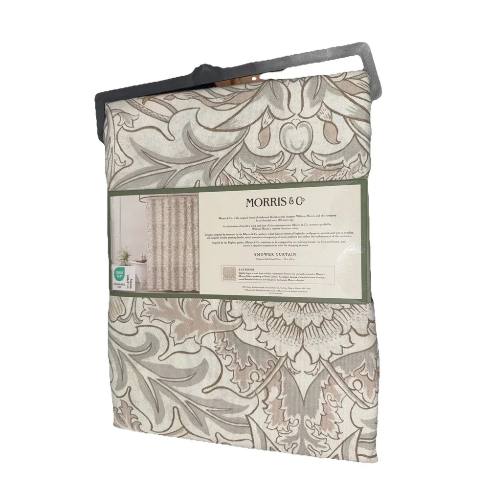 MORRIS & CO. Shower Curtain Floral SAVERNE Crocheted Trim Woven Cotton Shirley